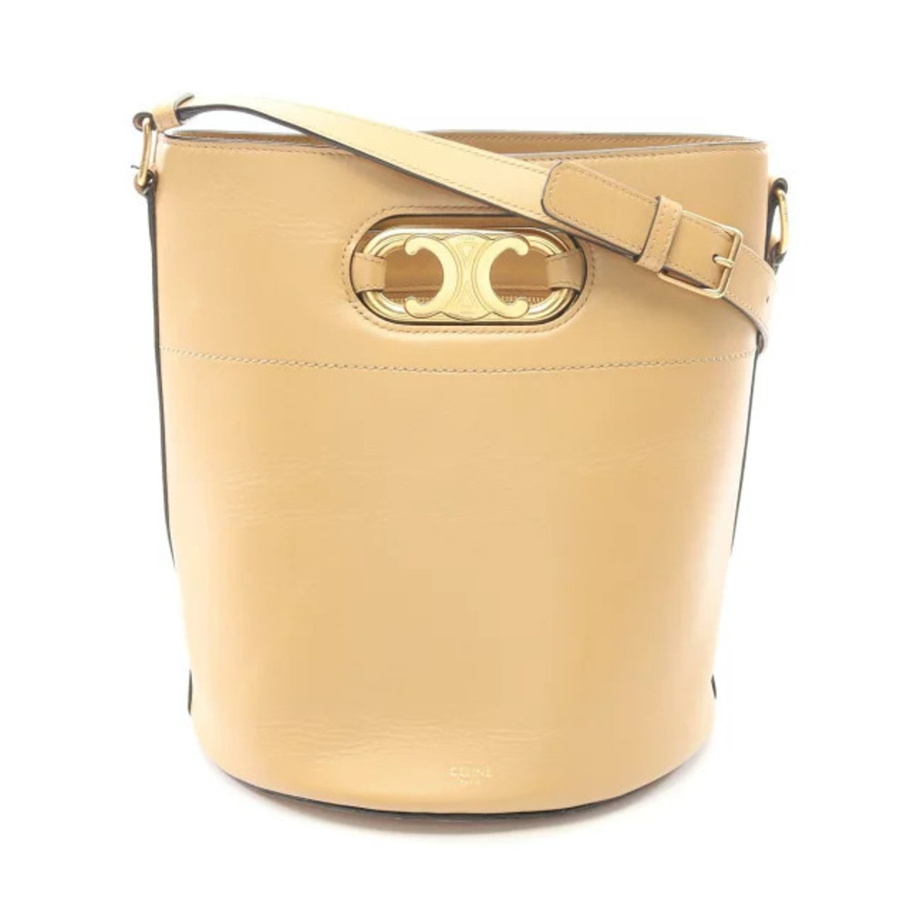 Celine Maillon Triomphe Bucket Bag Shoulder Leather Beige Cream